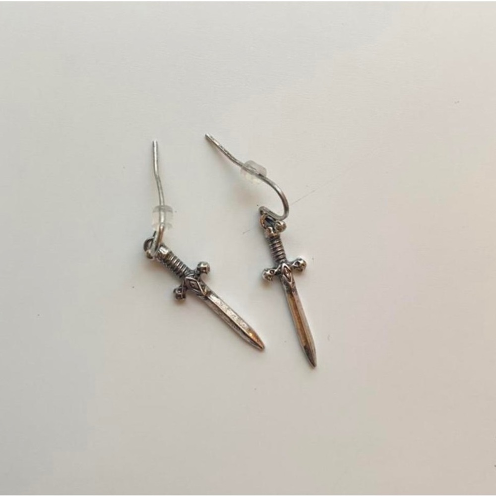 Silver sword earrings